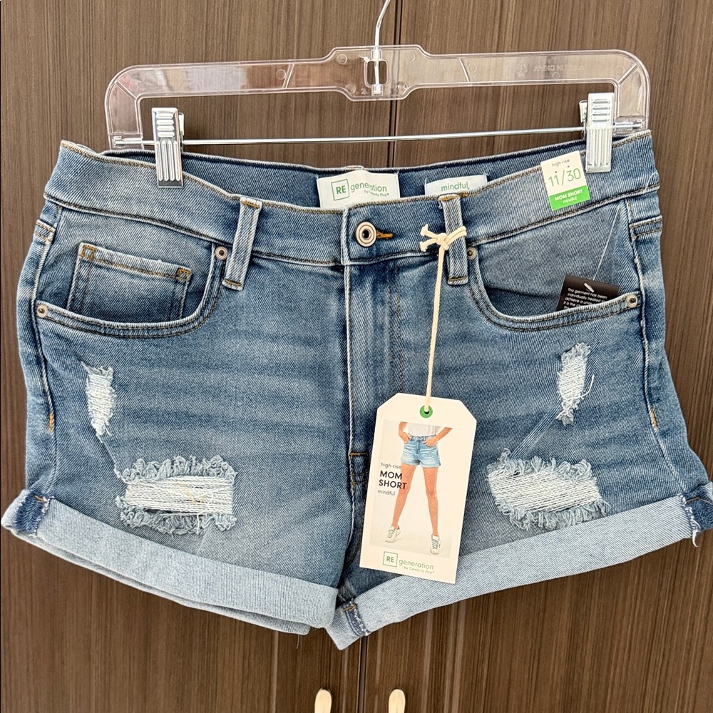 Trendy Blue Distressed Jean Shorts